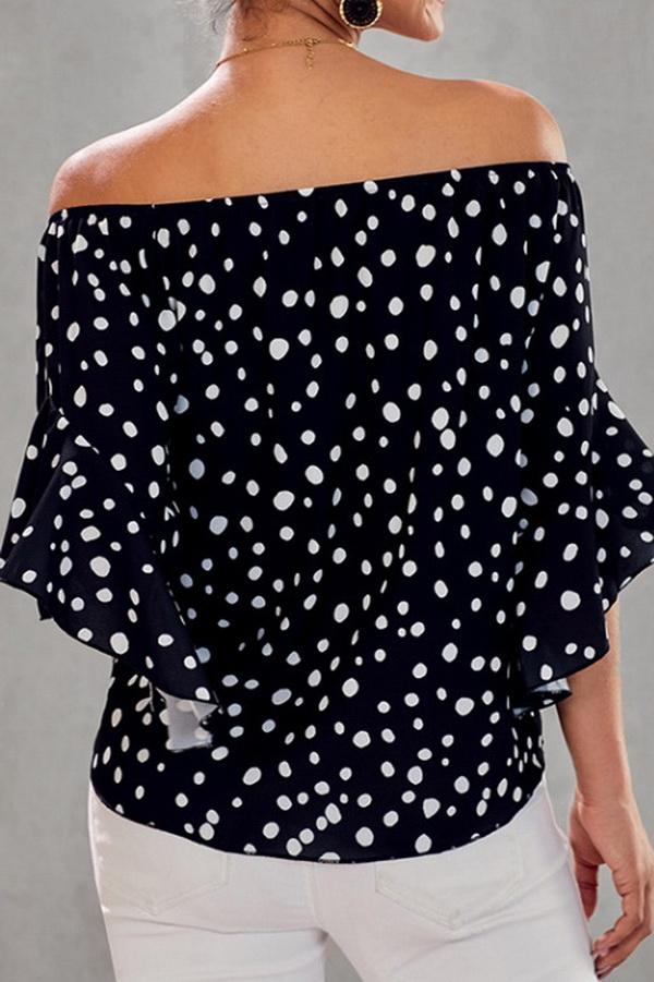 Creamtopmall Printed Off-the-shoulder Cropped Sleeves Knotted Top