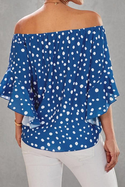 Creamtopmall Printed Off-the-shoulder Cropped Sleeves Knotted Top