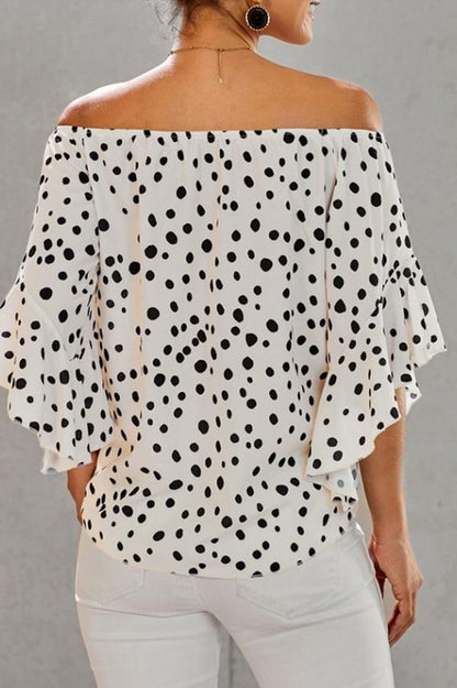 Creamtopmall Printed Off-the-shoulder Cropped Sleeves Knotted Top