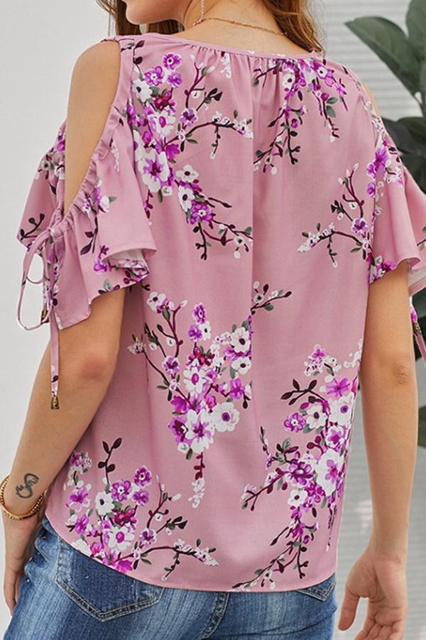 Creamtopmall Printed V-neck Strapless Loose Shirt