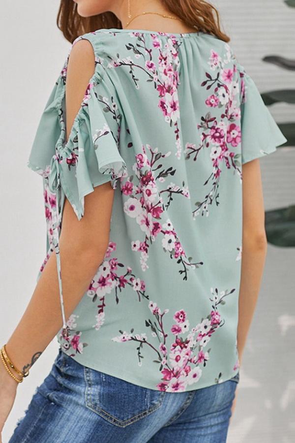 Creamtopmall Printed V-neck Strapless Loose Shirt