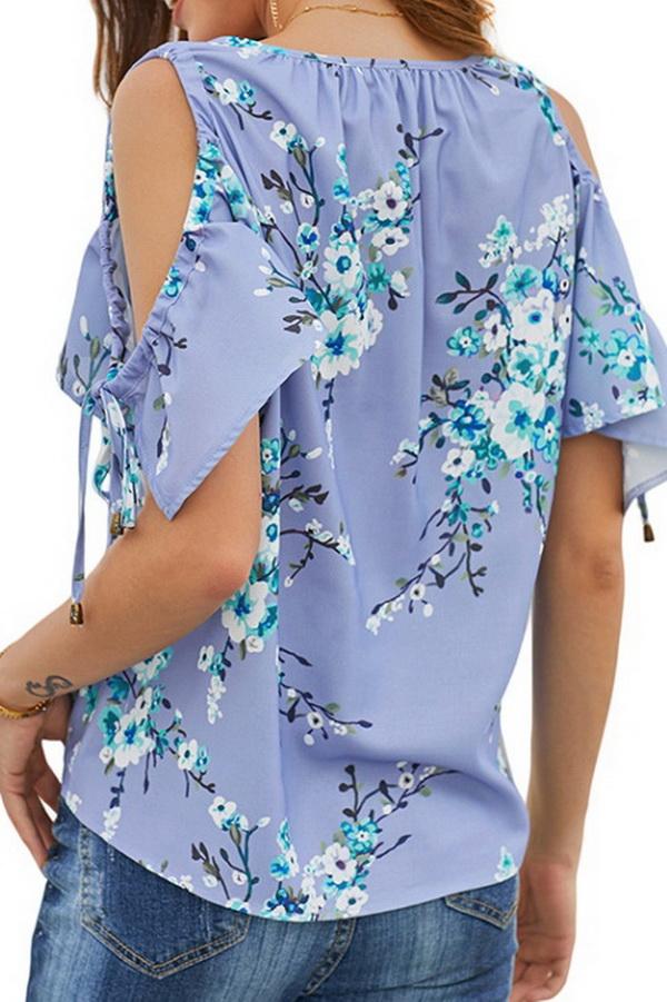 Creamtopmall Printed V-neck Strapless Loose Shirt