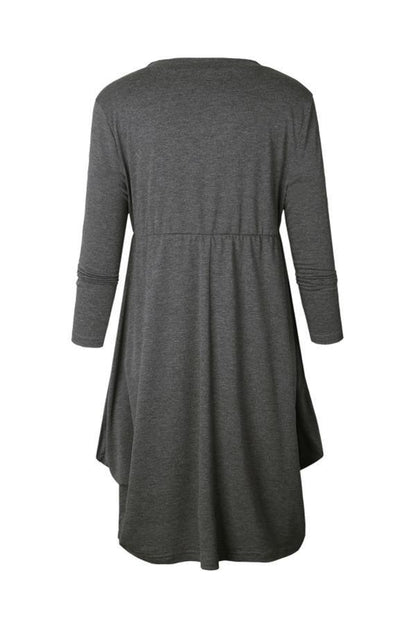 Creamtopmall Pure Colour Long Sleeve Pocket Dress