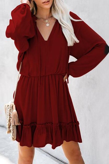 Creamtopmall Pure Colour V Neck Loose Dress