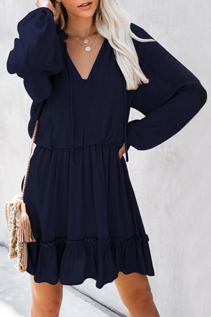 Creamtopmall Pure Colour V Neck Loose Dress