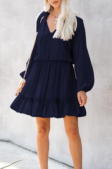 Creamtopmall Pure Colour V Neck Loose Dress