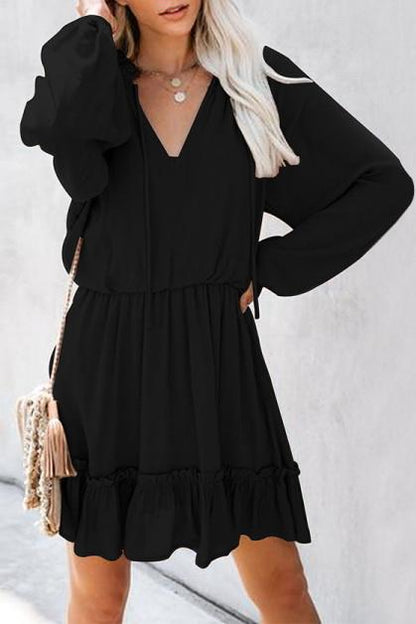 Creamtopmall Pure Colour V Neck Loose Dress