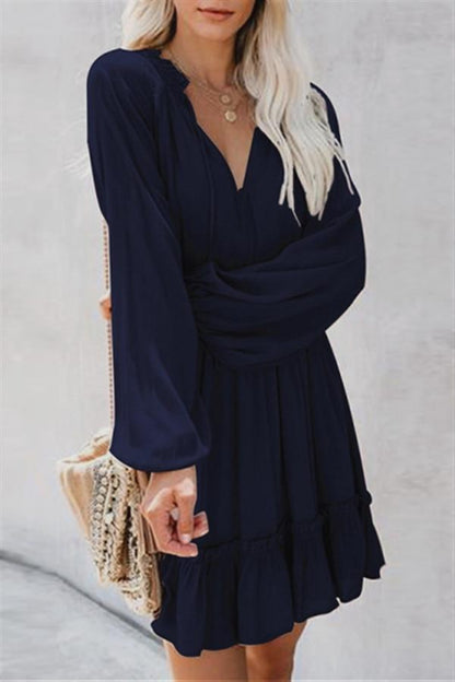 Creamtopmall Pure Colour V Neck Loose Dress