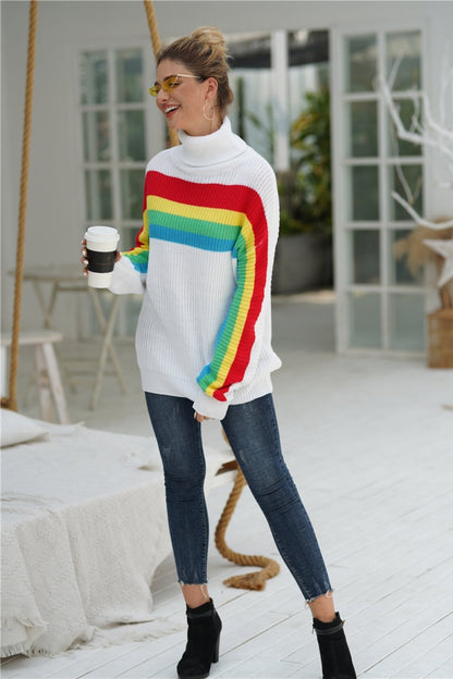 Creamtopmall Rainbow Round Neck Loose Sweater