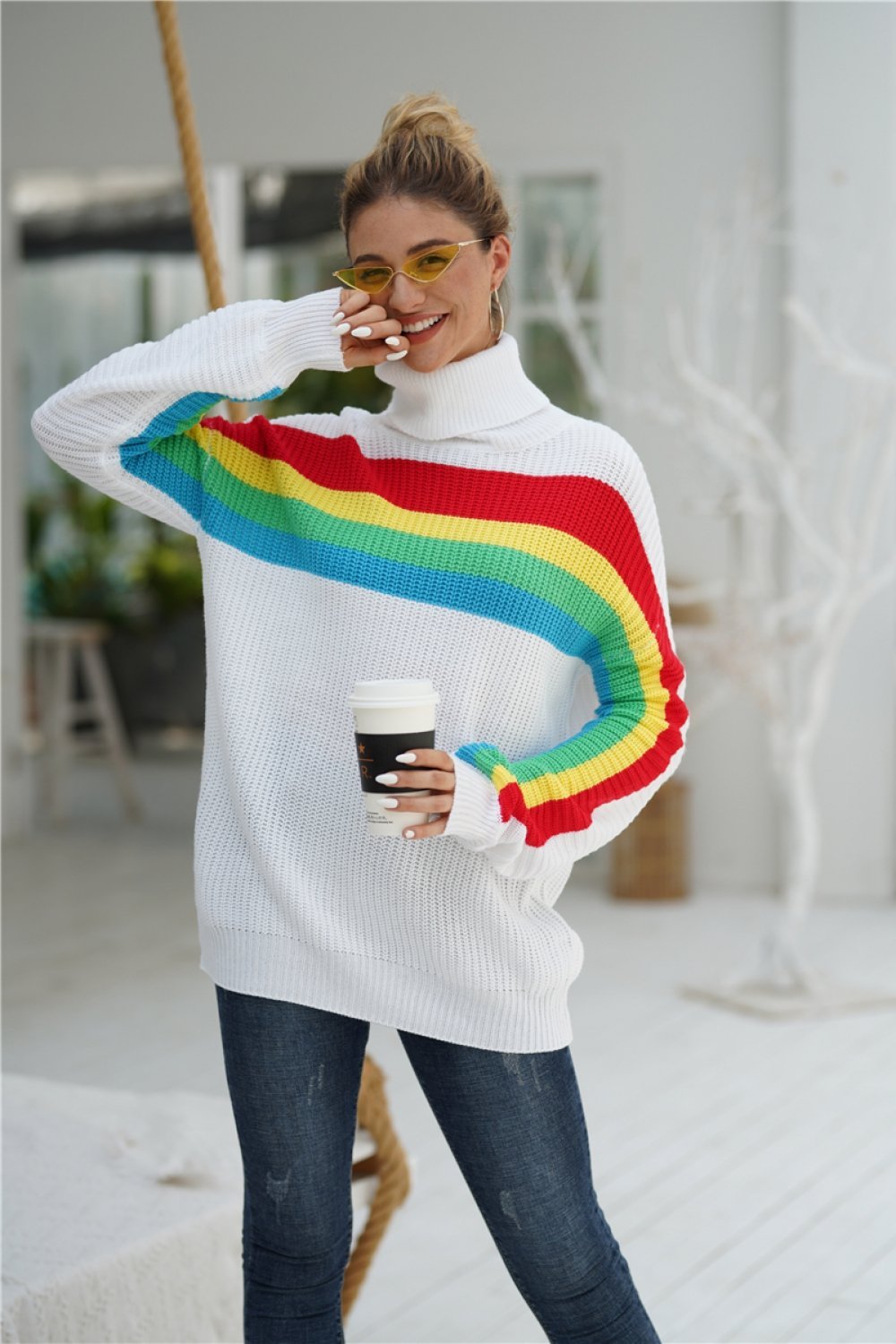 Creamtopmall Rainbow Round Neck Loose Sweater