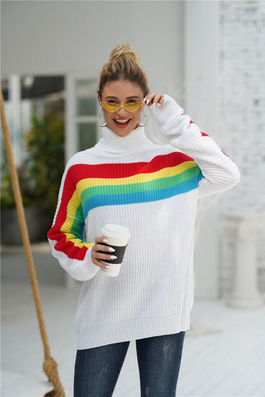 Creamtopmall Rainbow Round Neck Loose Sweater