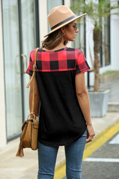 Creamtopmall Restore Round Neck Plaid T-shirt