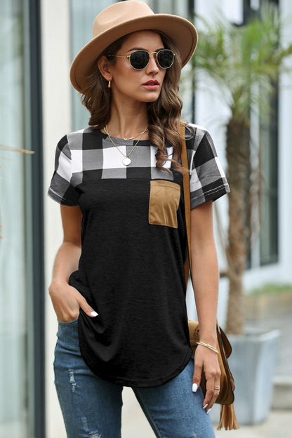 Creamtopmall Restore Round Neck Plaid T-shirt