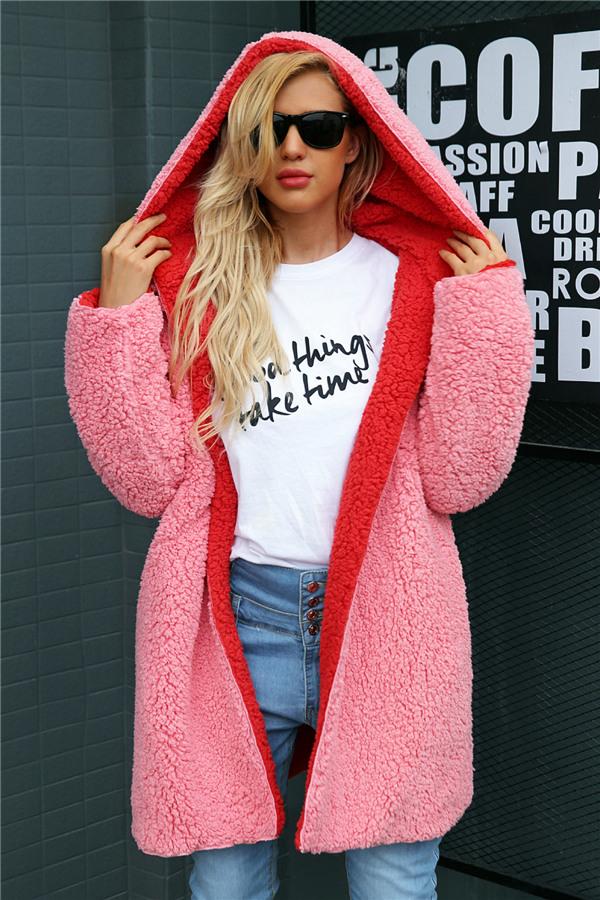 Creamtopmall Reversible Faux Lambswool Thick Jacket - Pink/Red