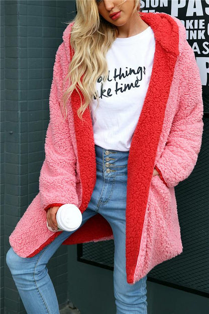 Creamtopmall Reversible Faux Lambswool Thick Jacket - Pink/Red