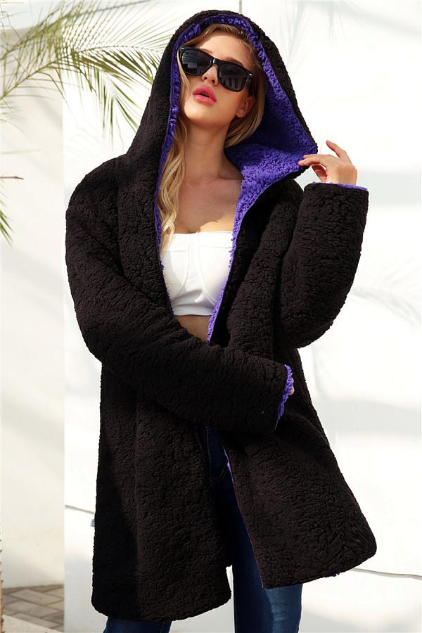 Creamtopmall Reversible Faux Lambswool Thick Jacket - Purple/Black