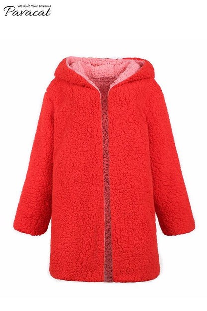 Creamtopmall Reversible Faux Lambswool Thick Jacket - Pink/Red