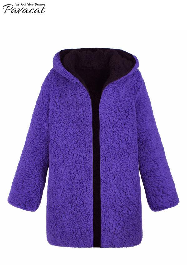 Creamtopmall Reversible Faux Lambswool Thick Jacket - Purple/Black