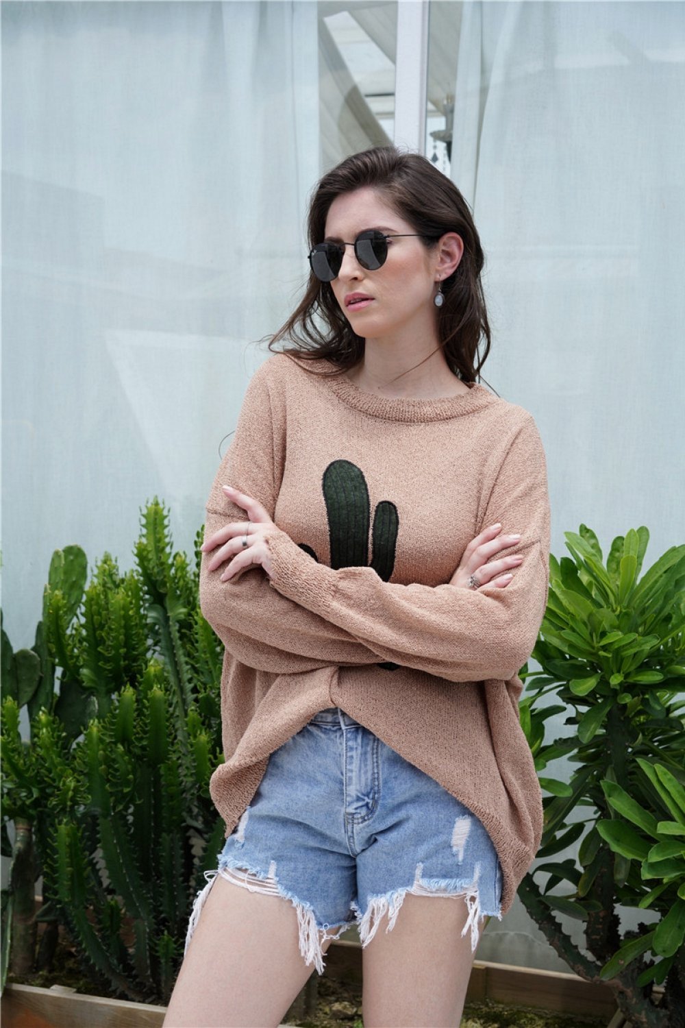 Creamtopmall Round Neck Drop Shoulder Sweater