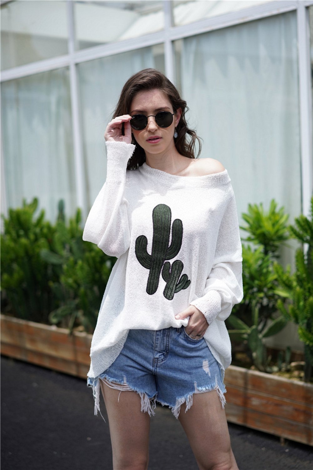 Creamtopmall Round Neck Drop Shoulder Sweater