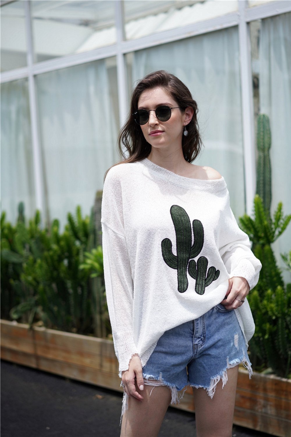 Creamtopmall Round Neck Drop Shoulder Sweater