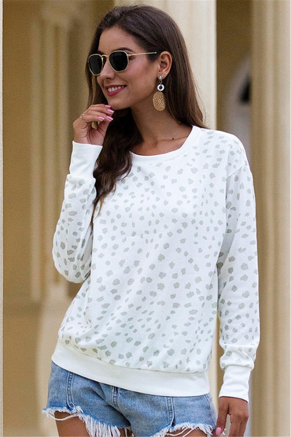 Creamtopmall Round Neck Leopard Knitted Pullover