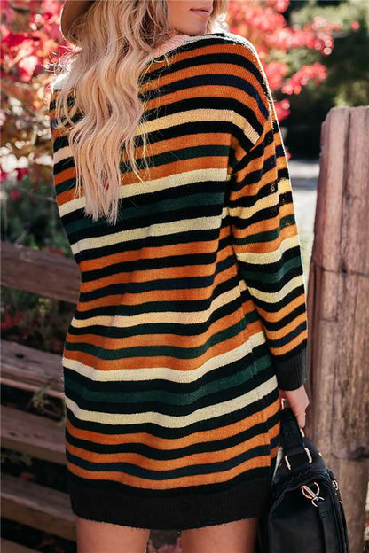 Creamtopmall Round Neck Striped Loose Dress