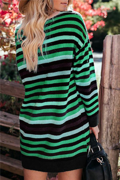 Creamtopmall Round Neck Striped Loose Dress