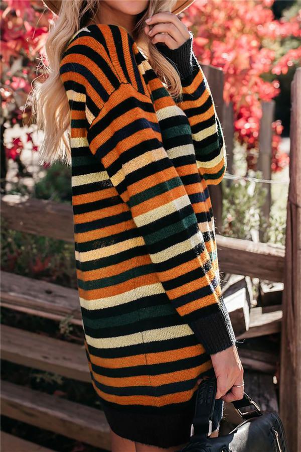 Creamtopmall Round Neck Striped Loose Dress