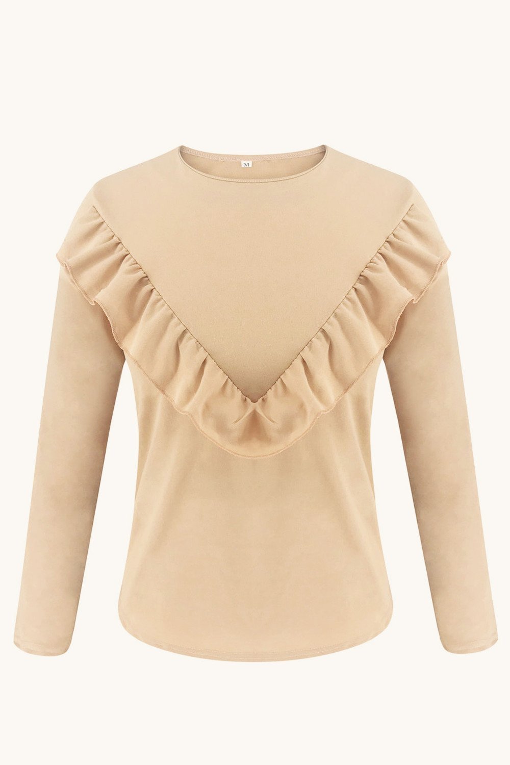 Creamtopmall Ruffle Round Neck Long Sleeve Top