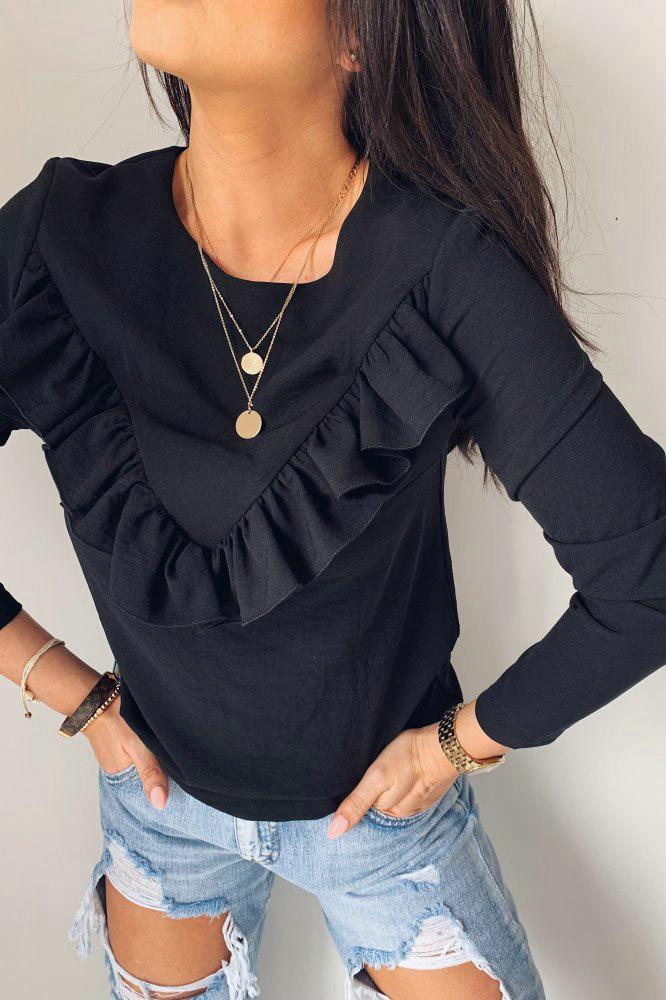 Creamtopmall Ruffle Round Neck Long Sleeve Top