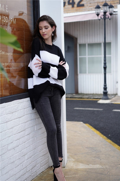 Creamtopmall Simple Round Neck Long-sleeve Sweater - Black