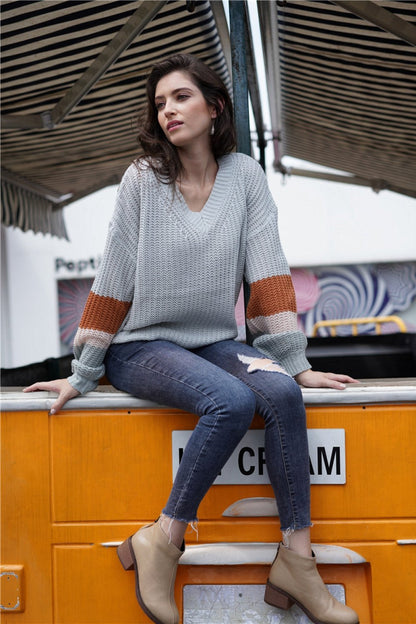 Creamtopmall Simple Round Neck Loose Sweater - Grey