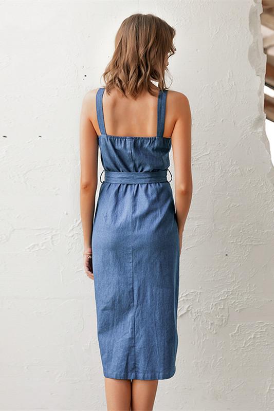 Creamtopmall Sleeveless Button Long Denim Dress