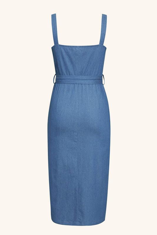 Creamtopmall Sleeveless Button Long Denim Dress