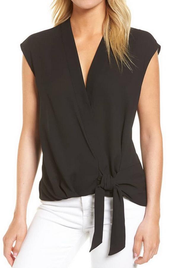 Creamtopmall Sleeveless Deep V-collar Knotted Shirt