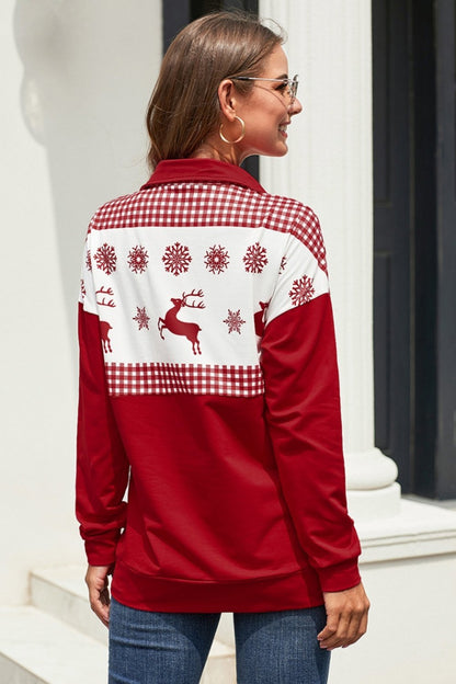 Creamtopmall Snowflake Reindeer Print Pullover