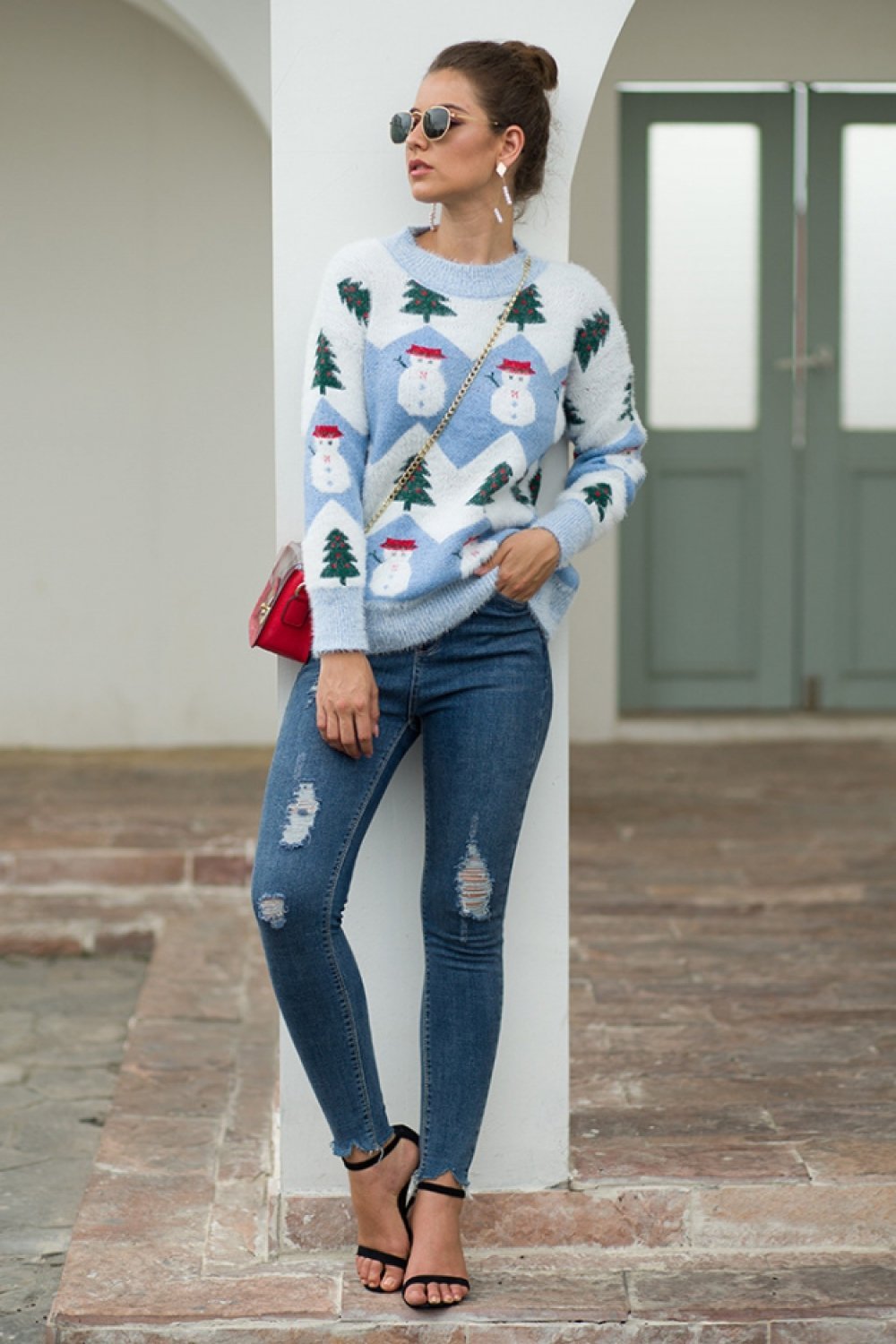 Creamtopmall Snowman Christmas Tree Pullover