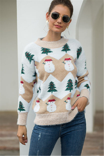 Creamtopmall Snowman Christmas Tree Pullover