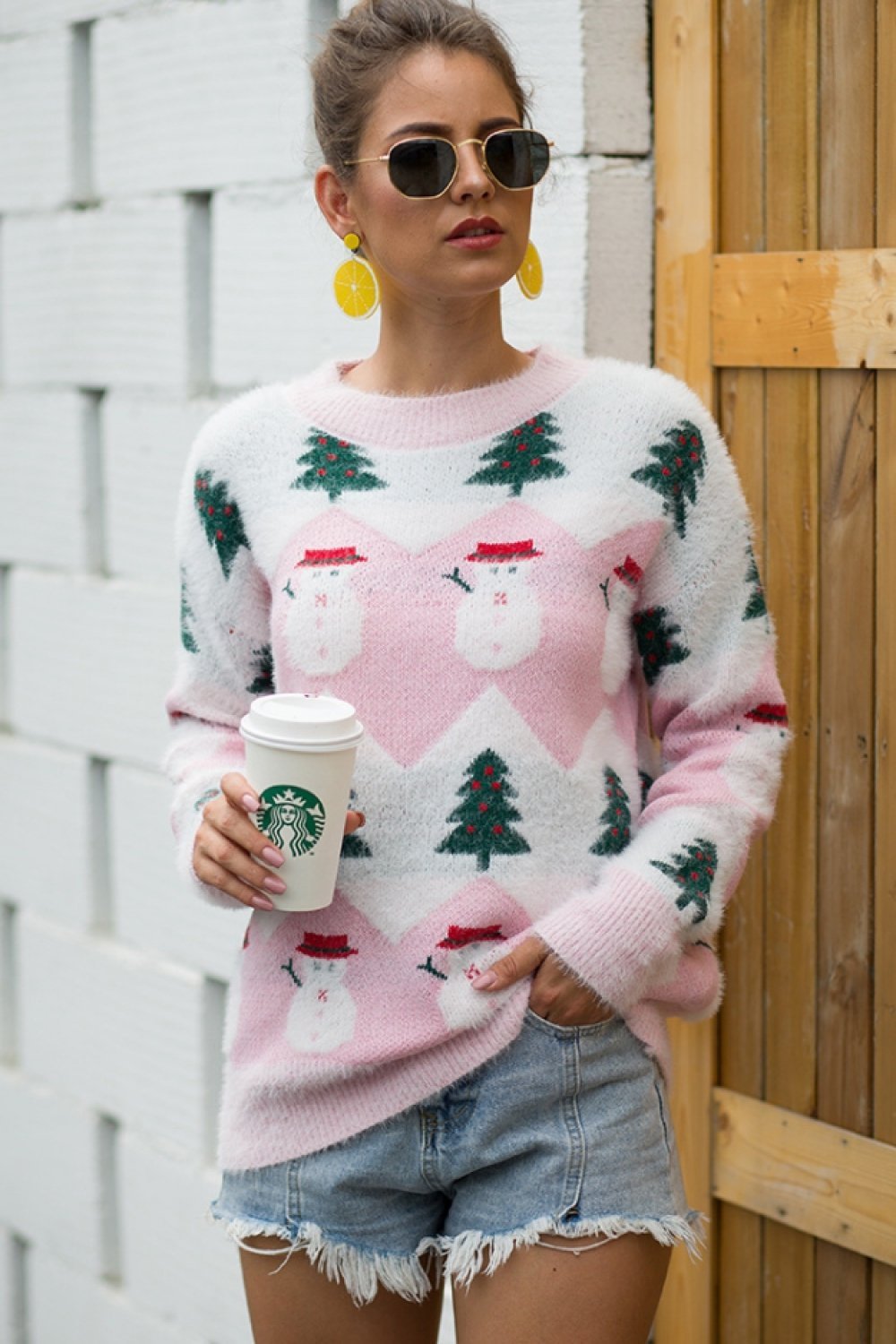 Creamtopmall Snowman Christmas Tree Pullover