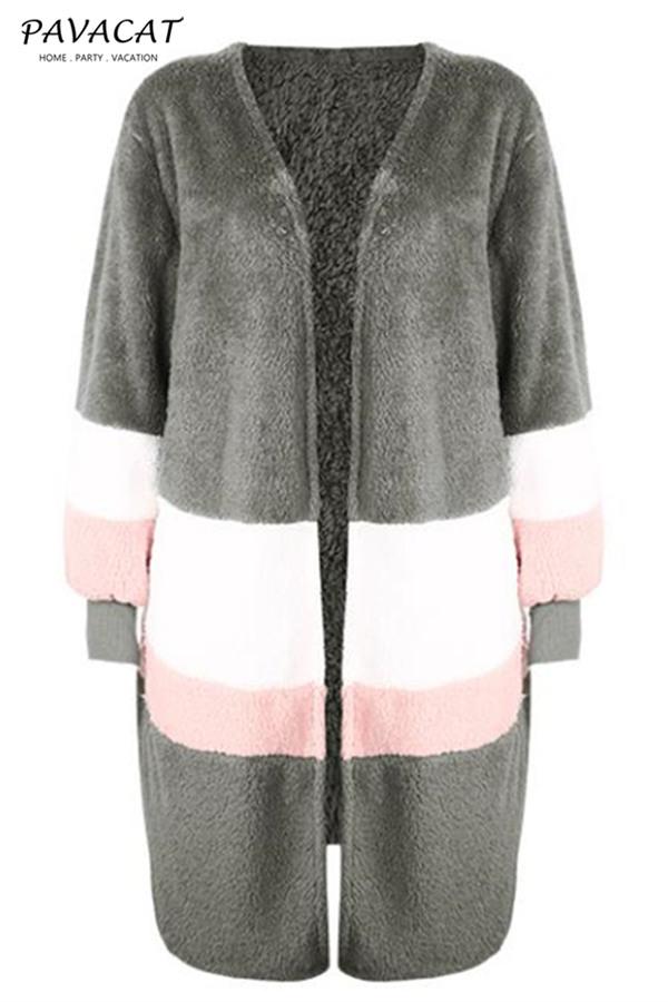 Creamtopmall Soft Heart Long Fleece Cardigan - Gray