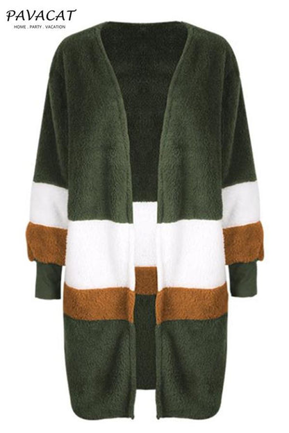 Creamtopmall Soft Heart Long Fleece Cardigan - Green