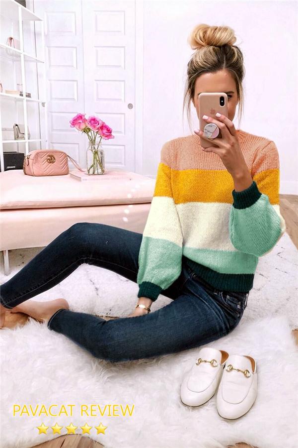 Creamtopmall Soft Wide Striped Mohair Sweater