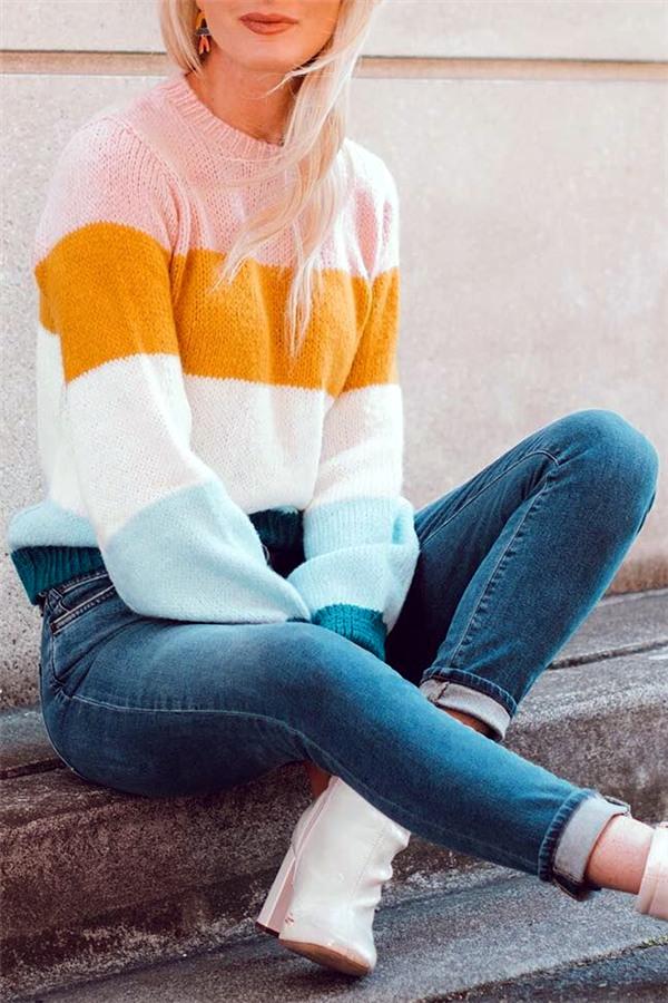 Creamtopmall Soft Wide Striped Mohair Sweater