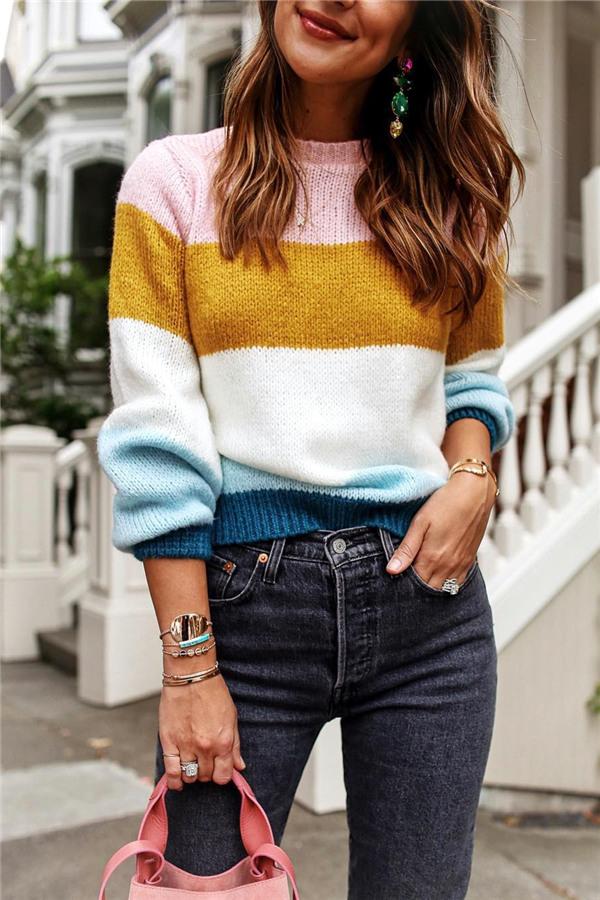 Creamtopmall Soft Wide Striped Mohair Sweater