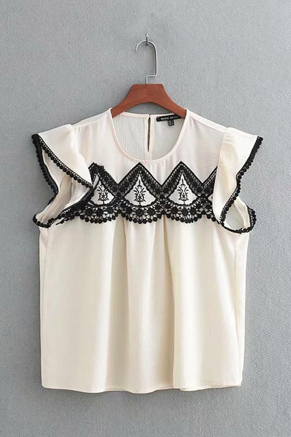 Creamtopmall Sommer Ruffle Embroidery Blouse