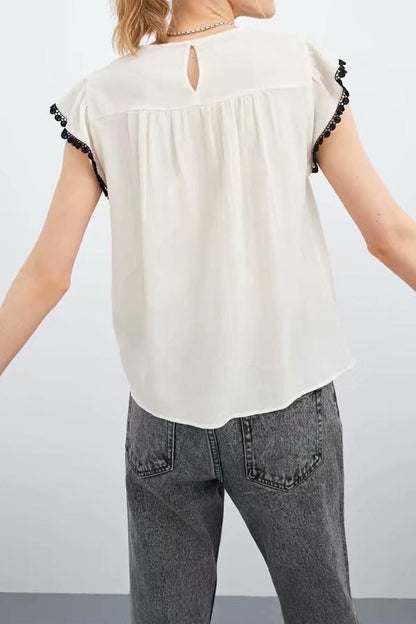 Creamtopmall Sommer Ruffle Embroidery Blouse