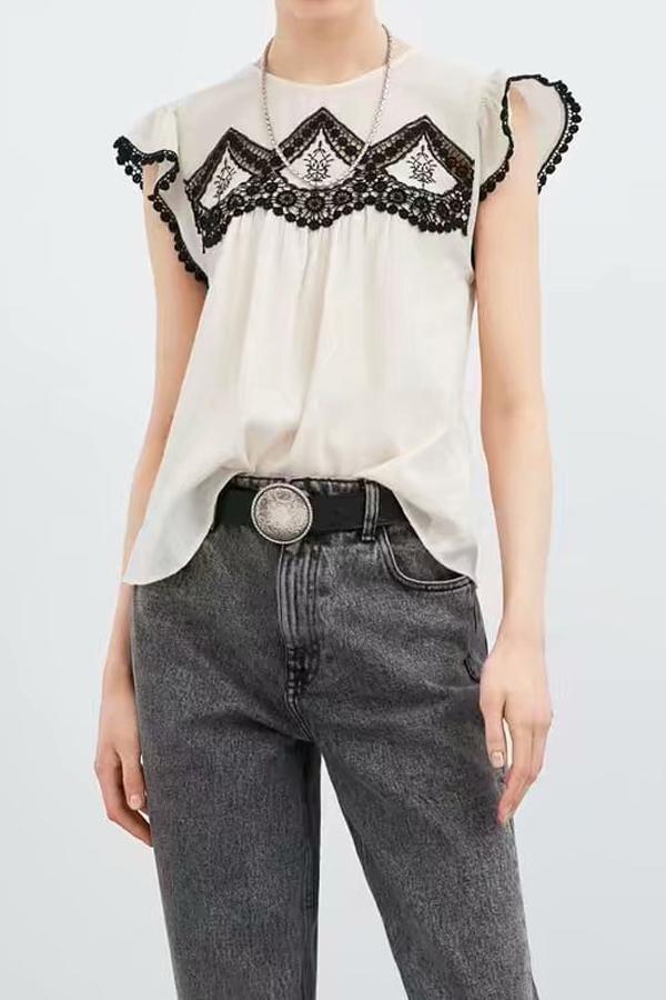 Creamtopmall Sommer Ruffle Embroidery Blouse