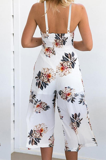 creamtopmall Spaghetti Strap Sleeveless Floral Loose Jumpsuits