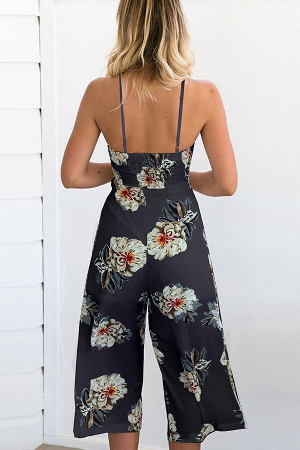 creamtopmall Spaghetti Strap Sleeveless Floral Loose Jumpsuits